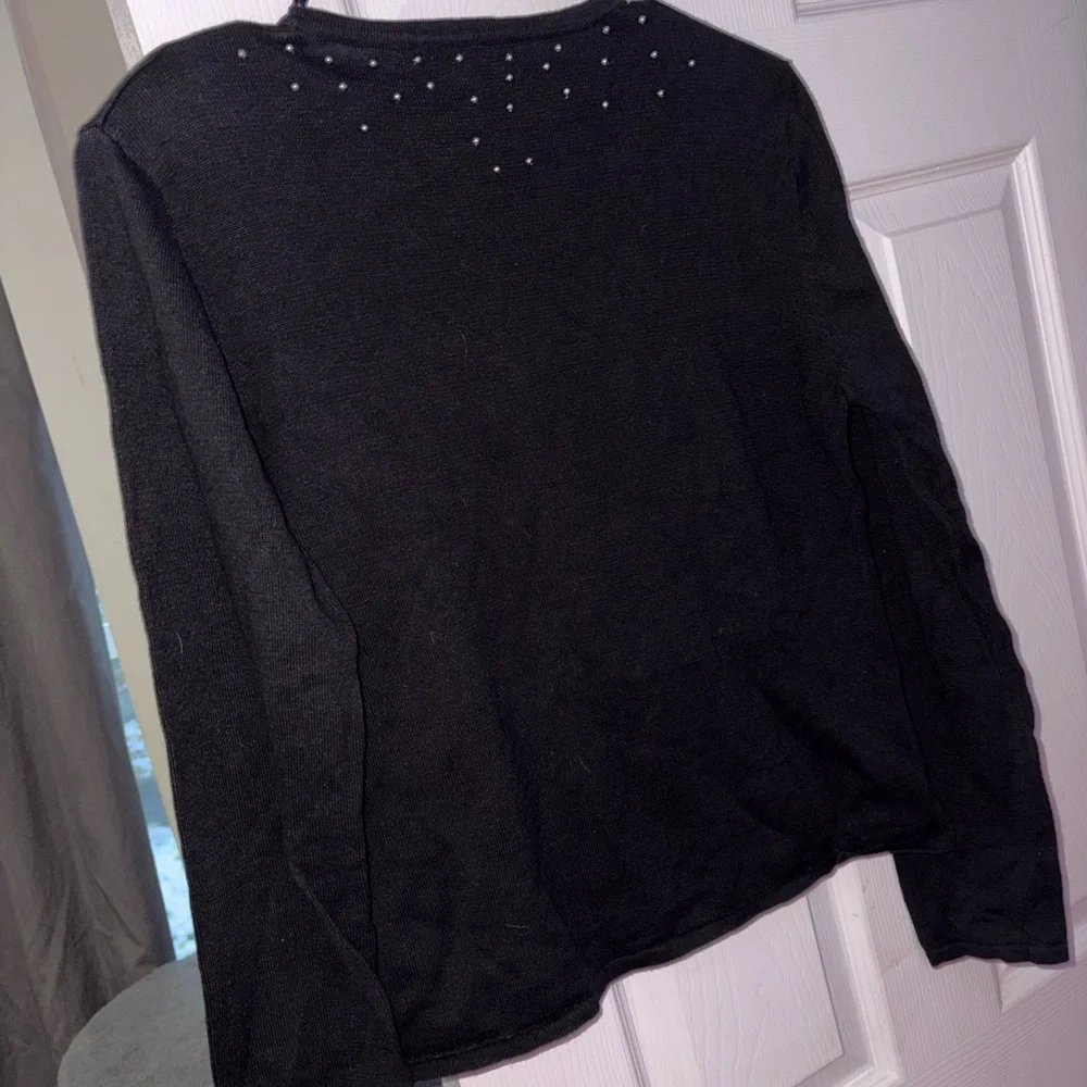 Black long sleeve blingy Christmas tree top with rhinestones and beads - Picture 4 of 8